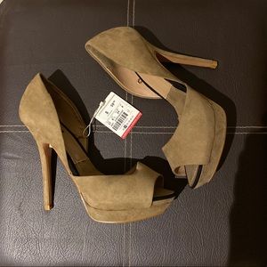 Women’s High Heels Nude Suede Peep Toe Pumps